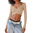 thumbnail image 1 of Argulvti Women Long Sleeve Shirt Casual Contrast Color Ribbed Pullover Crop Tops Streetwear Clubwear, 1 of 4