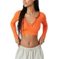 thumbnail image 1 of Argulvti Women Long Sleeve Shirt Casual Contrast Color Ribbed Pullover Crop Tops Streetwear Clubwear, 1 of 5
