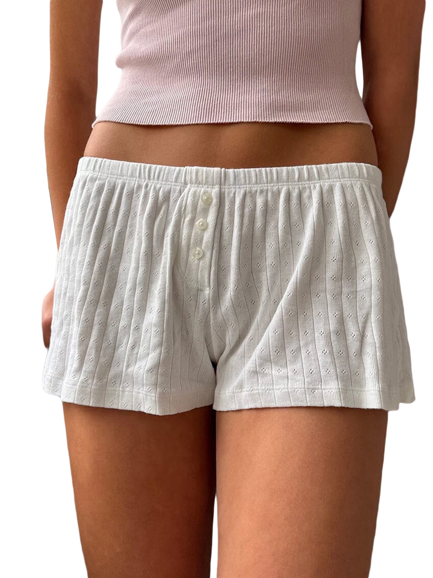 AIGUR Women Summer Eyelets Shorts Casual Elastic Waist Short Pants for