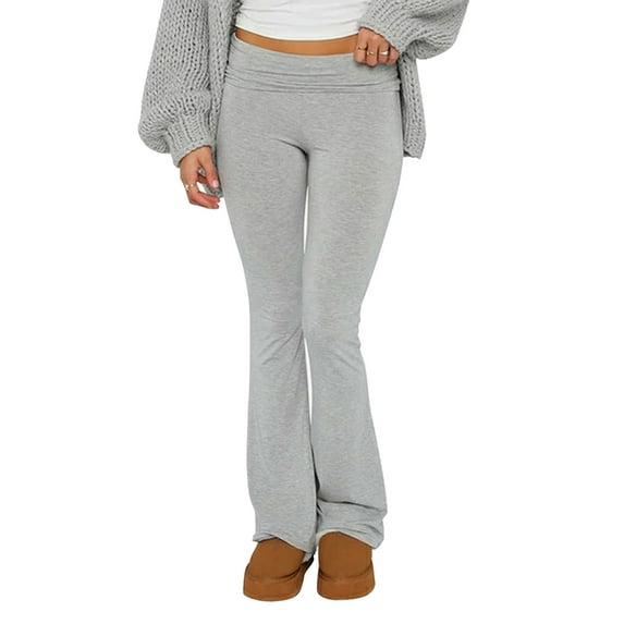 Argulvti Women's Bell Bottom Pants Polyester High Waisted Stretch Slimming Solid Color Flared Pants