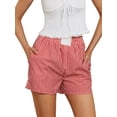 thumbnail image 1 of Argulvti Women's Polyester Loose Shorts Stripe High Elastic Waist Short Pants Summer Casual Shorts, 1 of 7