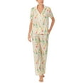 thumbnail image 1 of Argulvti Women's Polyester Lounge Set, Loose Lapel Neck Button Down Short Sleeve Tops + Elastic Waist Pants Pajama Set, 1 of 6