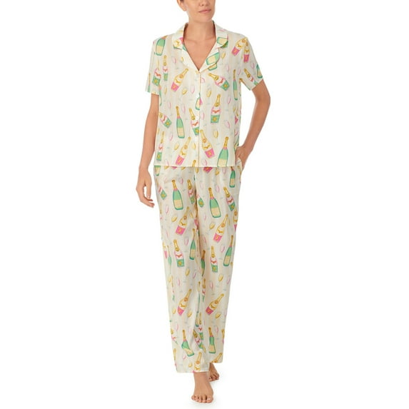 Argulvti Women's Polyester Lounge Set, Loose Lapel Neck Button Down Short Sleeve Tops + Elastic Waist Pants Pajama Set