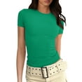 thumbnail image 1 of Argulvti Women's Ribbed Tops Polyester Slim Fit Round Neck Short Sleeve Stretchy Solid Color Basic T-Shirts, 1 of 7