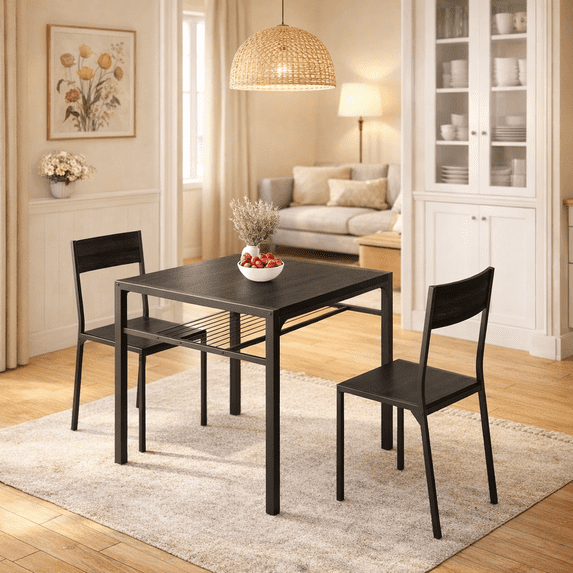 Aiho 3-Piece Dining Table Set for 2, Space-Saving Small Kitchen Table with 2 Chairs, Compact Breakfast Nook Furniture for Apartment, Dorm Room, Balcony - Black