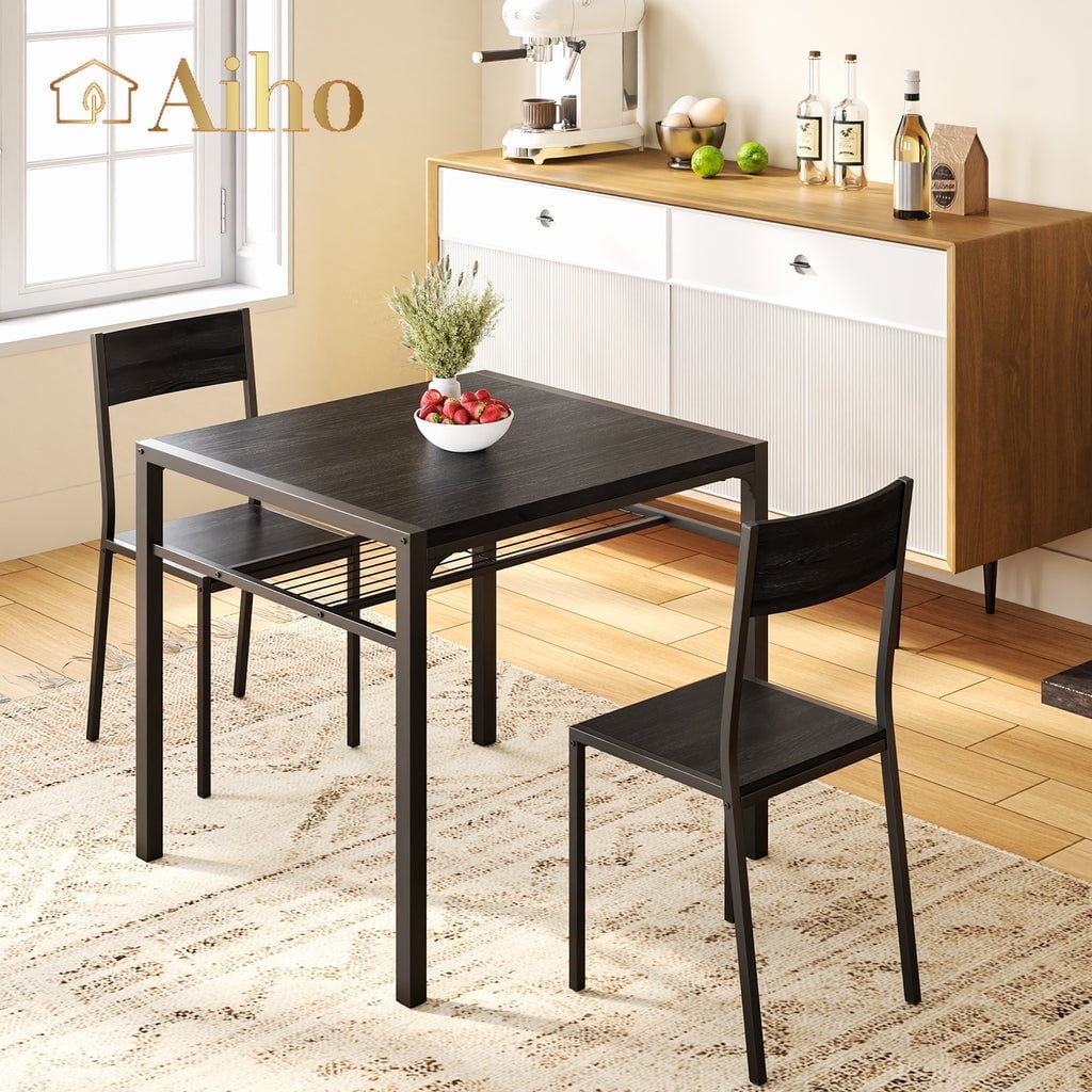 テーブル・チェア・ハンモック Wood Kitchen Table 2 HCT-024-1 AIHO 3pc Apartment Dinette, Space-Saving Wooden Dining Set