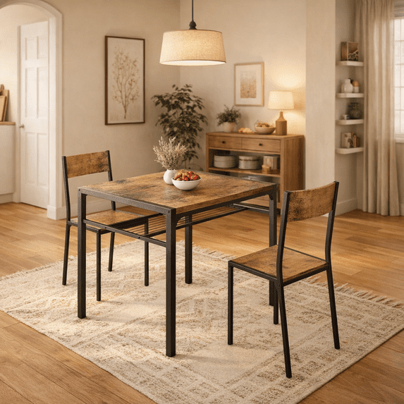 Aiho 3-Piece Dining Table Set for 2, Space-Saving Small Kitchen Table with 2 Chairs, Compact Breakfast Nook Furniture for Apartment, Dorm Room, Balcony - Retro