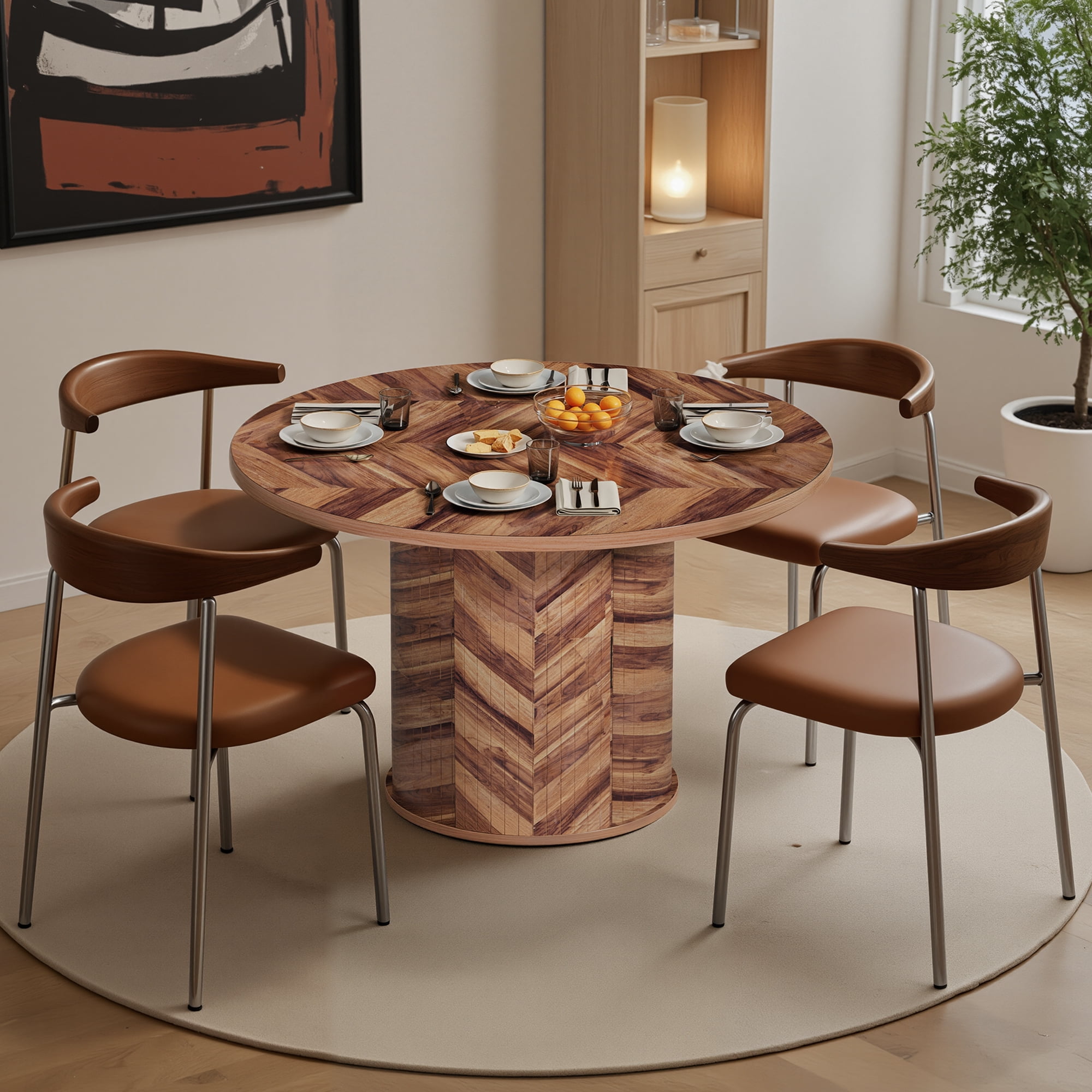 AIHO 47-inch Round Dining Table with 2-Layer Storage Rack | Farmhouse ...