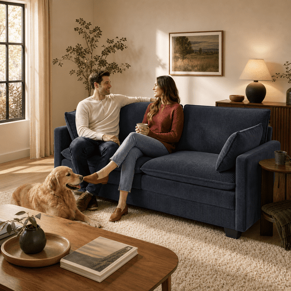 AIHO 71-Inch Corduroy Loveseat Sofa, 2-Seater Deep Seat Couch with Double-Layer Memory Foam Cushions and Washable Covers, Dark gray
