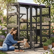 AIHO Wooden Dog Crate Furniture with Double Doors , Black