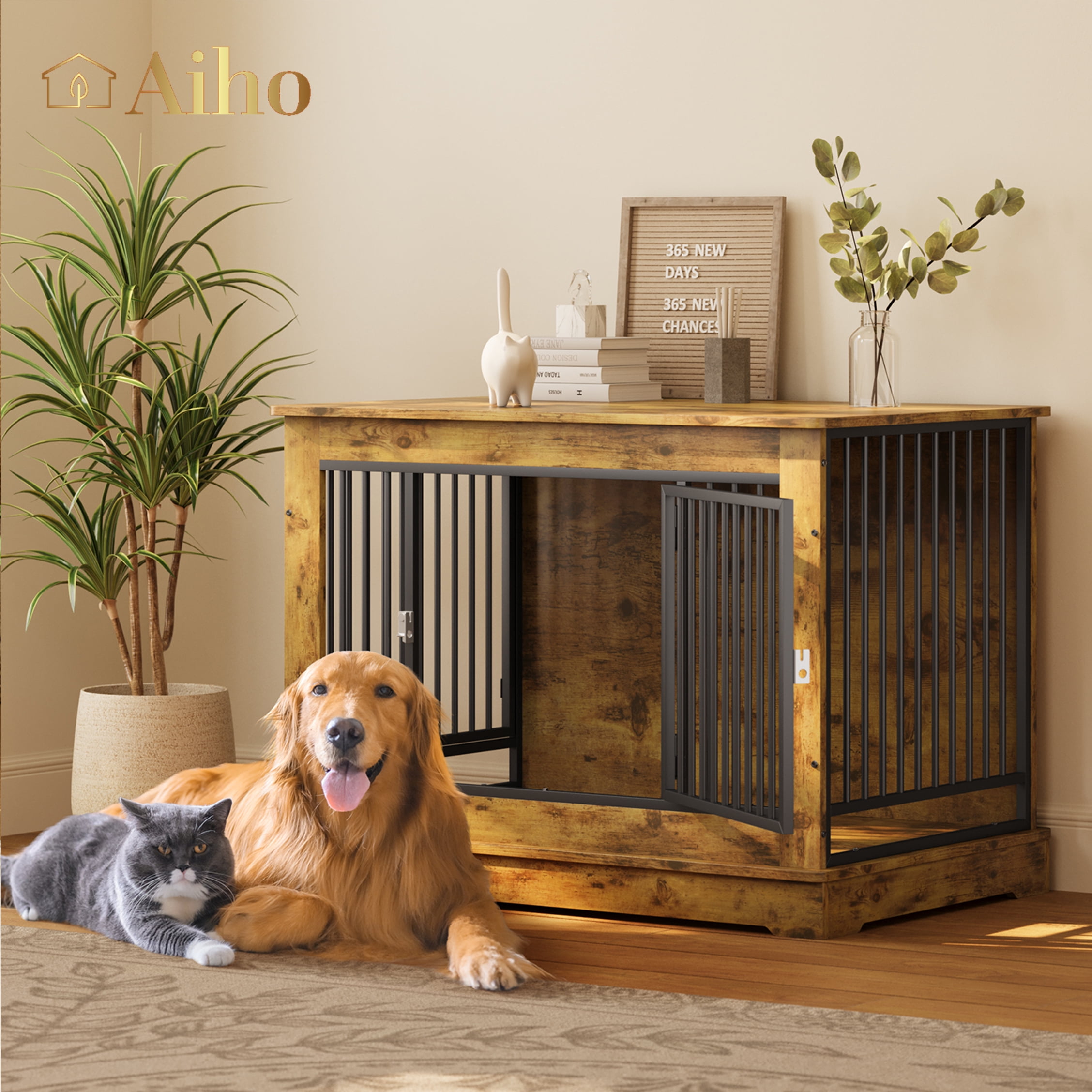 Photo inspiration: Aiho Large Retro Style Wooden Dog Crate Furniture With Double Photo Inspiration