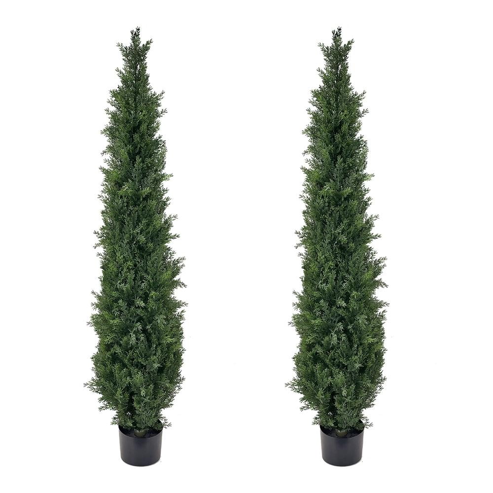 5-Foot Potted Artificial Cedar Topiary Trees with Faux Cypress