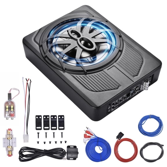 AIHOME Under Seat Subwoofer Active 10 Inch Underseat Car Audio Subwoofer Compact Under Seat Sub with Blue LED Ambient Light for Trucks Vehicles with Limited Space right