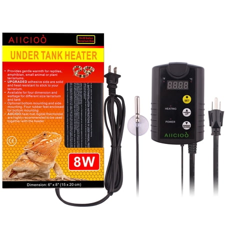 AIICIOO Reptile Heating Mat Under Tank and Digital Thermostat Combo Set Reptile Amphibian 8 Watts