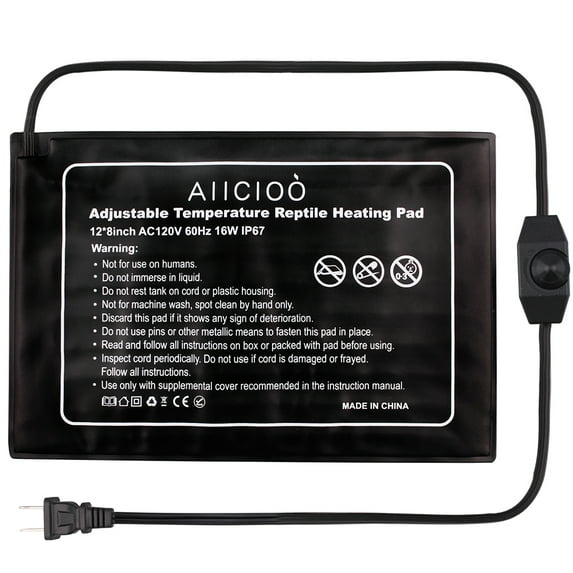 AIICIOO Reptile Heating Pad Adjustable Under Tank Heater 16 Watts PVC Material Heat Pad for Turtle Snake Lizard Frog Spider Plant Box