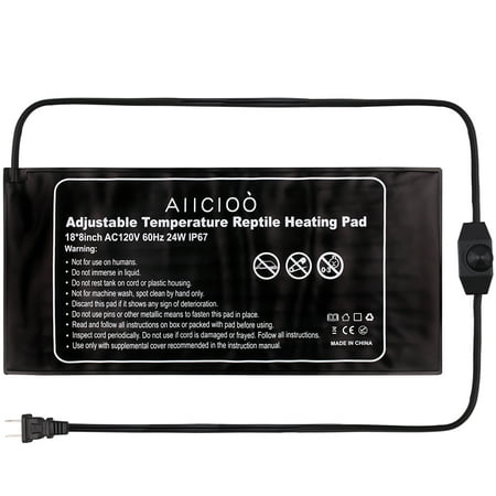 AIICIOO Reptile Heating Pad Adjustable Under Tank Heater 24 Watts PVC Material Heat Pad for Turtle Snake Lizard Frog Spider Plant Box