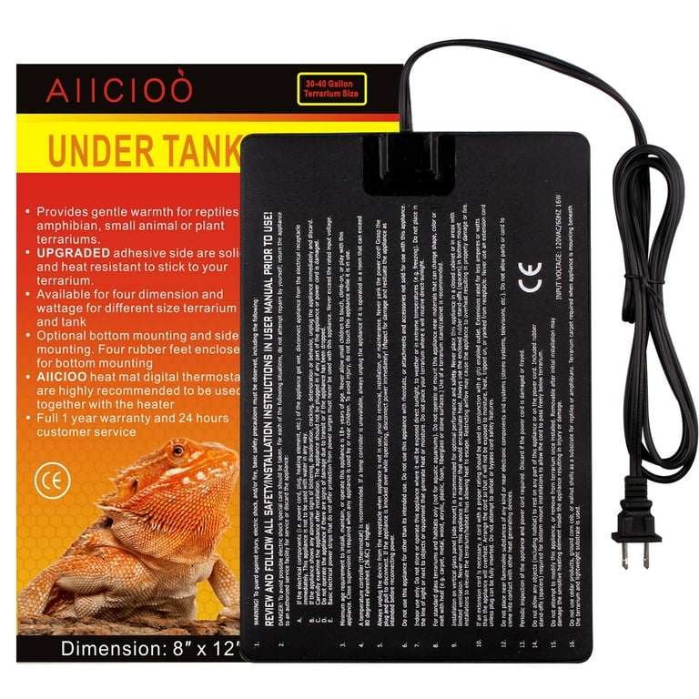 AIICIOO 16W Reptile Heating Pad Glass Heating Mat for Hermit