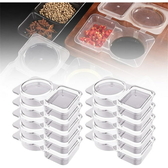 Double Compartment Condiment Container, 2025 New Reusable Snack Containers with Lids, Snack Pack Container, Double Compartment Snack Containers for Travel Camping Sauce, Condiments (20)