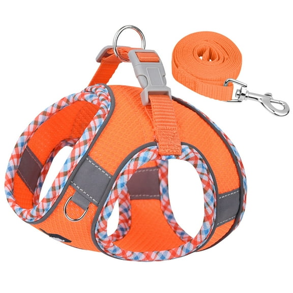AIITLE Durable Dog Harness and Leash Set for Walking, Step in Vest Harness with Reflective Bands for Small Dogs and House Cats Orange XXXS