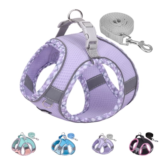 AIITLE Chew Proof Reflective No Pull Dog Harness and Leash Set, Step-in Puppy Vest, Soft Pet Supplies, Purple XXXS