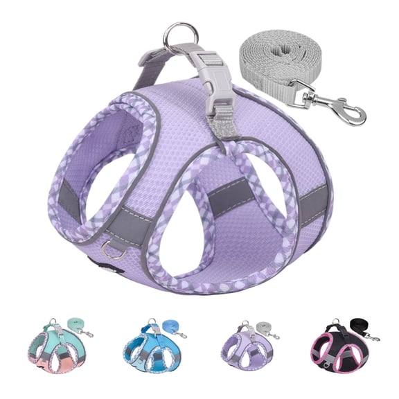 AIITLE Adjustable Reflective Extra Small Dog Harness, No Pull Cat Harness with Quick-Release Buckle, Purple XXS