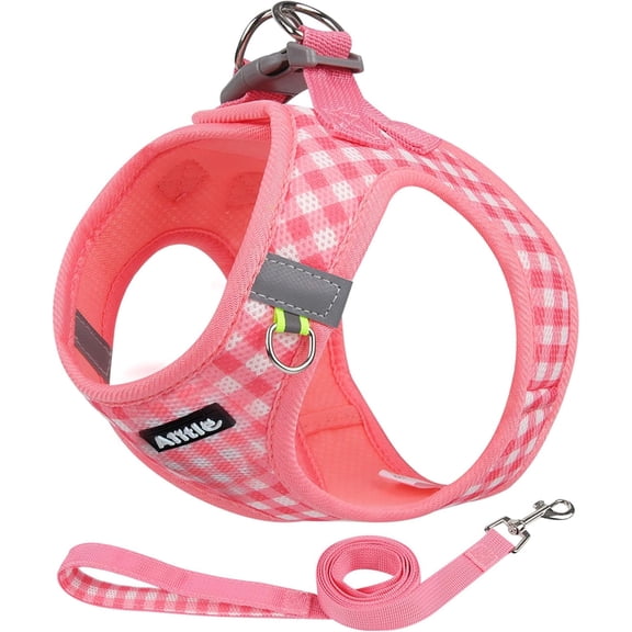 AIITLE Small Dog Harness and Leash Set, Step in No Pull Pet Harness, Soft Mesh Reflective Plaid Vest Harnesses for Small Dogs Puppy and House Cats Outdoor Walking Running Watermelon XS