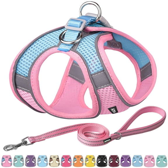AIITLE Adjustable Reflective Breathable Step-in Dog Vest Harness and Leash Set, Heavy Duty, Xsmall, Pink