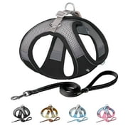 AIITLE Reflective Adjustable Breathable Vest Harness, No Pull Step-in Dog Harness and Leash Set, Black, Xsmall