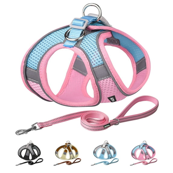 AIITLE Adjustable Breathable Reflective Dog Vest Harness and Leash Set for Small and Medium Dogs, Cats - Pink, M