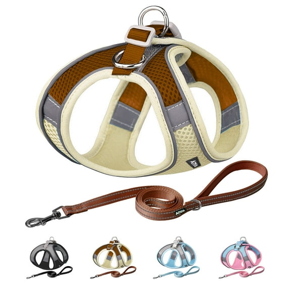 AIITLE Adjustable Breathable Reflective Cat Walking Vest Harness with Mesh, Beige, M