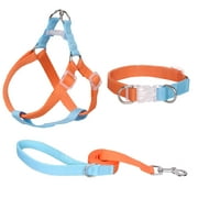 AIITLE Upgraded Easy Walk Dog Halter Harness - No Pull Dog Harness Collar Leash Set with Padded Handle - No Choke Escape Proof Cute Pet Harness for Small Dogs Orange-Blue S