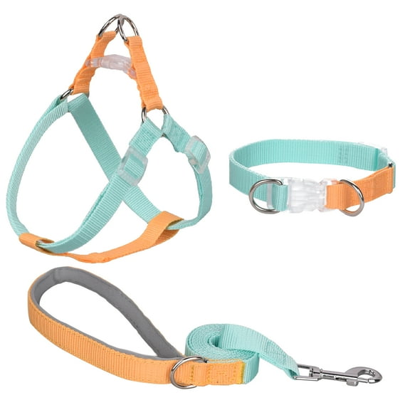 AIITLE Upgraded No Pull Dog Harness Collar Leash Set - Adjustable Lightweight Step in Dog Halter Harness - Easy Control for Walking - Comfortable Padded Handle - Walking for Large Dogs Green-Yellow L