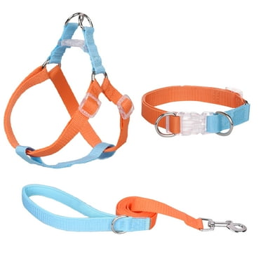 AIITLE Upgraded No Pull Dog Harness Collar Leash Set - Adjustable Lightweight Step in Dog Halter Harness - Easy Control for Walking - Comfortable Padded Handle - Walking for Large Dogs Orange-Blue L