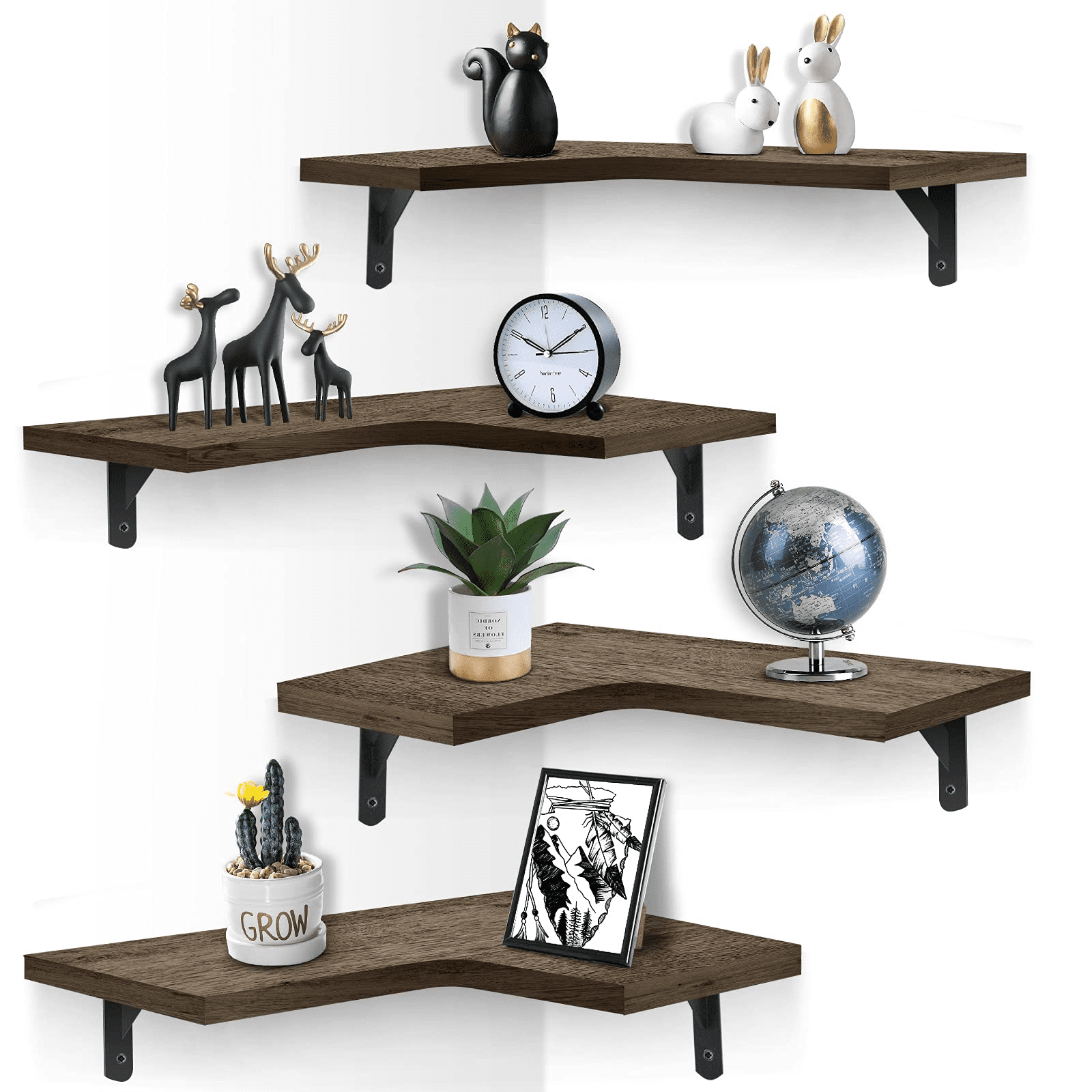 MOOCSIC Floating Shelves 14 inch Set of 3 Rustic Wooden Shelf for Wall Decor No Drilling 2 Way of Wall Mounted Shelves for Storage Hanging Shelf for