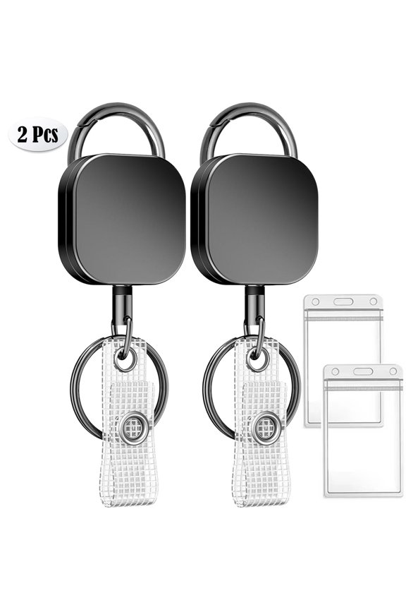 2 Pack Metal Retractable Keychain Set - Heavy Duty Retractable Badge Reel 25.6" Nylon Cord, All-Metal Casing - Ideal for Business, Office, Doctor & Teachers