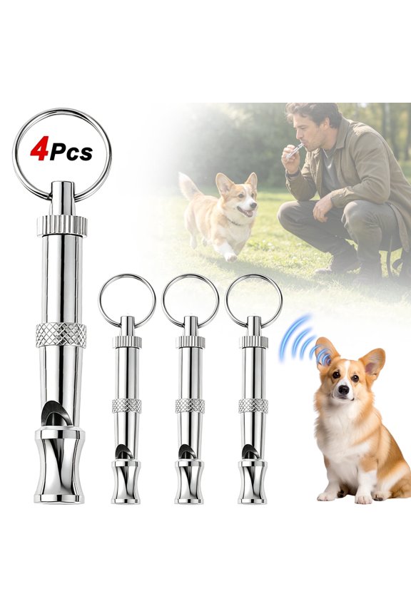 4 Pack Dog Whistle, Dog Whistle to Stop Barking, Adjustable Sound Pitch Dog Whistle with Keychain, Professional Recall Dog Training Whistles for All Dogs