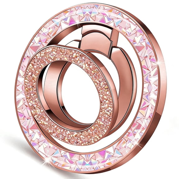AIJIA Magnetic Phone Ring Holder for with Double Ring Glitter Magnetic Phone Ring Grip Series & Mag-Safe Accessories, Rose Gold