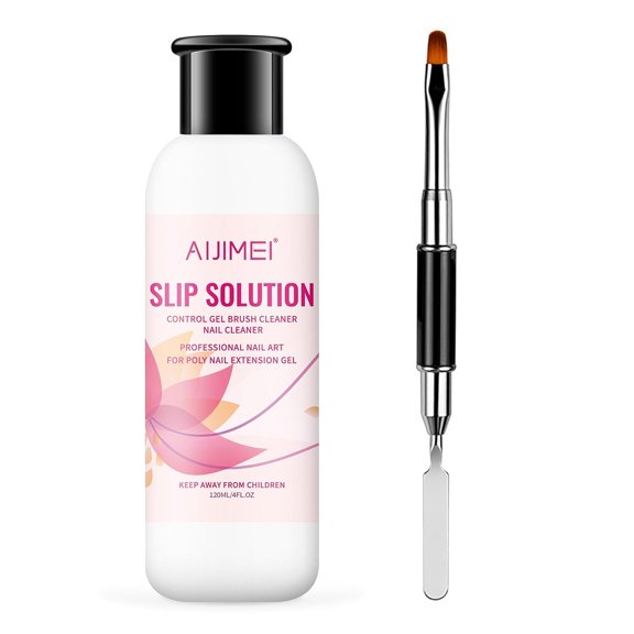 AIJIMEI Nail Slip Solution Kit for Poly Nail Extension Gel,120ml/4fl.oz Poly Nail Gel Slip Solution with Dual-Ended Brush Slip Solution For Gel Nails for DIY ALT2