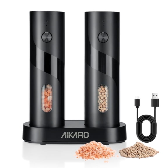 AIKARO - Electric Salt and Pepper Mill Automatic Spice Grinder, Rechargeable (Set)