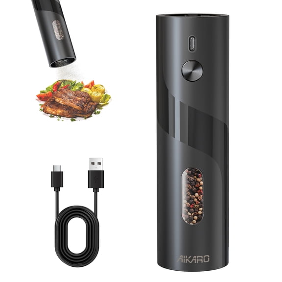 AIKARO - Electric Salt and Pepper Mill Automatic Spice Grinder, Rechargeable