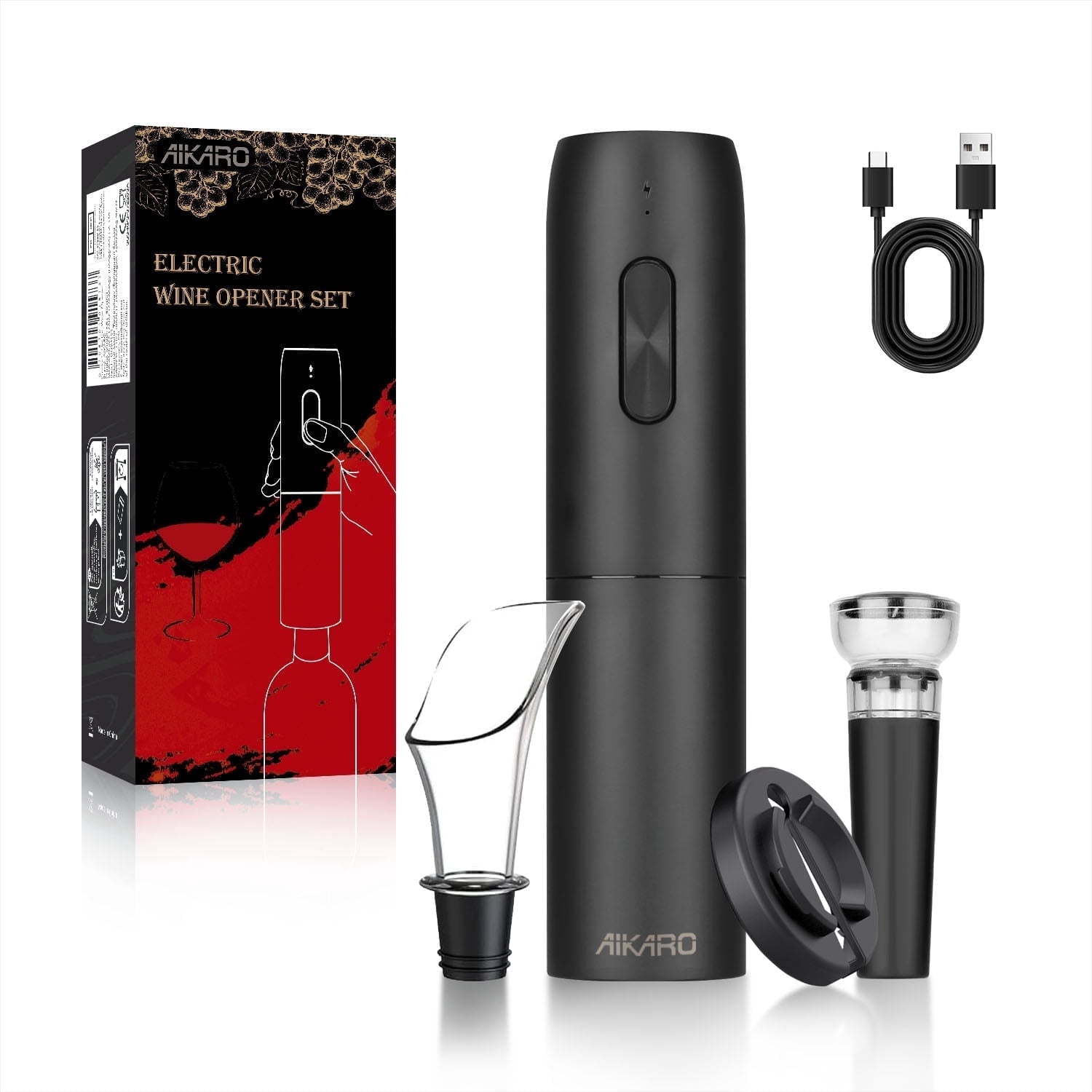 AIKARO - Electric Wine Bottle Opener Automatic Electronic Corkscrew, Rechargeable (Set) - Walmart.com