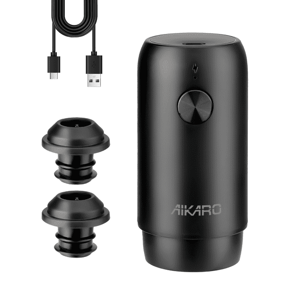 AIKARO - Electric Wine Saver Vacuum Pump with 2 Bottle Stoppers Automatic Wine Preserver, Rechargeable