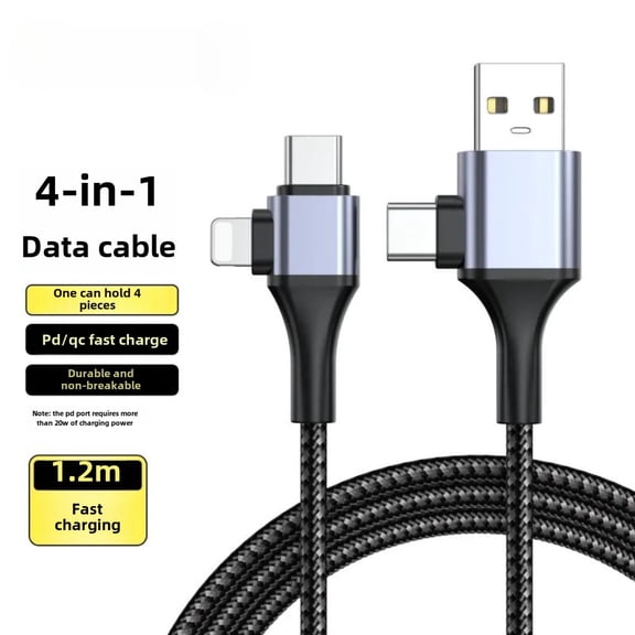 AIKEJI 3.93ft USB-A & USB-C to Lighting Cable, Fast Charging Braided Cable, Black, 1 Pack