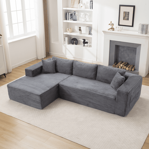 AIKEMING 108" Modular Cloud Sectional Sofa Couch, L-Shaped Boneless Corduroy Sofa , Right Chaise (Grey)