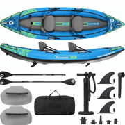 AIKKYS 2 Person Inflatable Kayak,12.5FT Fishing Kayak for Adults,Portable Touring Kayak with Padded Seats,3 Fins,Hand Pump,Carry Bag,450 LBS Capacity,Blue