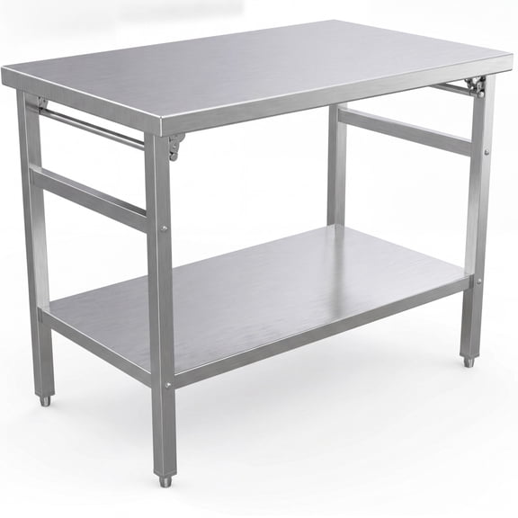 AIKKYS NSF 48" x 30" Stainless Steel Folding Prep Table with Adjustable Undershelf,Heavy-Duty Commercial Worktable for Restaurant, Kitchen,Home & Garage