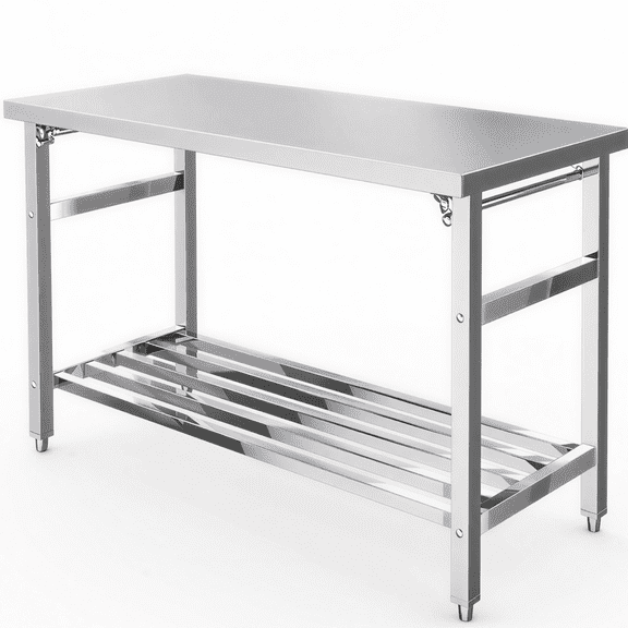 AIKKYS NSF Commercial 48" x 24" Stainless Steel Folding Prep Table with Adjustable Undershelf, Heavy-Duty Kitchen Worktable for Restaurant,Home,Hotel & Garage