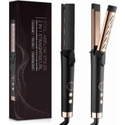 AIKO 2 in 1 Cool Airflow Curler Titanium Curling Wand 1-Inch Hair Smoothing Iron Styler Professional Straight and Curl Hair Tools with Anti-Scald Dual Voltage Gift Rose Gold Black