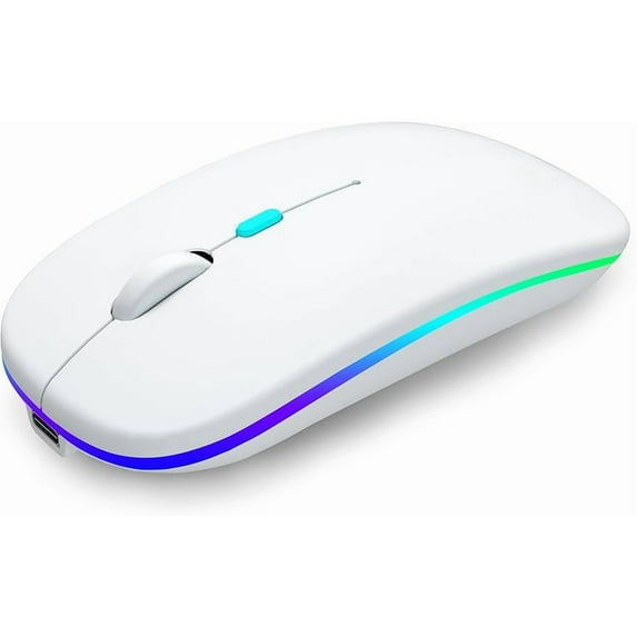 AIKOKOK Wireless Bluetooth Mouse Rechargeable Laptop Mice Use Portable(Bluetooth5.2 and USB 2.4G) Dual Mode Connection Silent Slim Computer Mouse for Laptop/iPad Tablet/Apple MacBook/PC(Bright White)