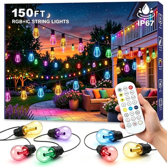 FBZ 150FT Colorful LED Globe String Lights Outdoor Waterproof, Multicolored Sphere Patio Hanging Lights, Indoor & Outside Decorative Fairy Lights for Garden, Backyard, Gazebo, Xmas, Hallowee